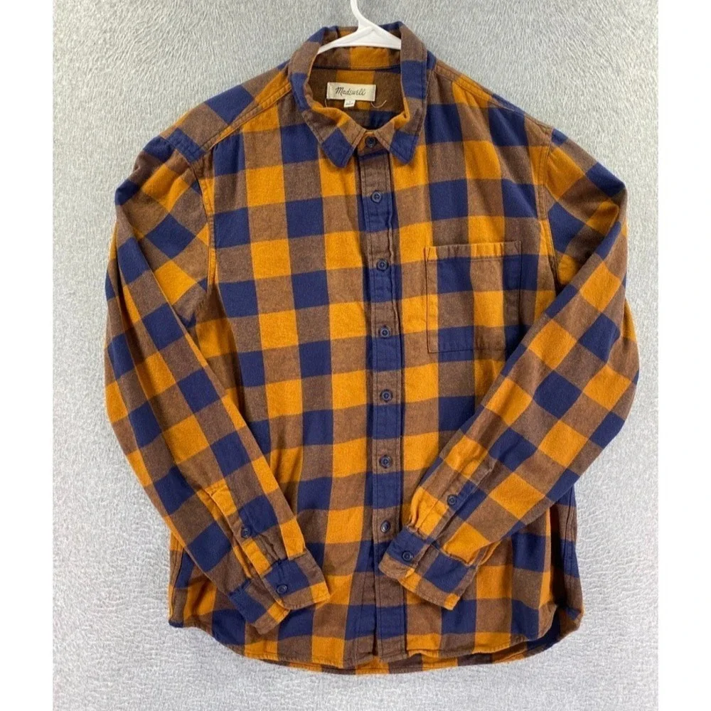 Madewell Shirt Mens Large Orange‎ Buffalo Check Flannel Lightweight Relaxed Fit